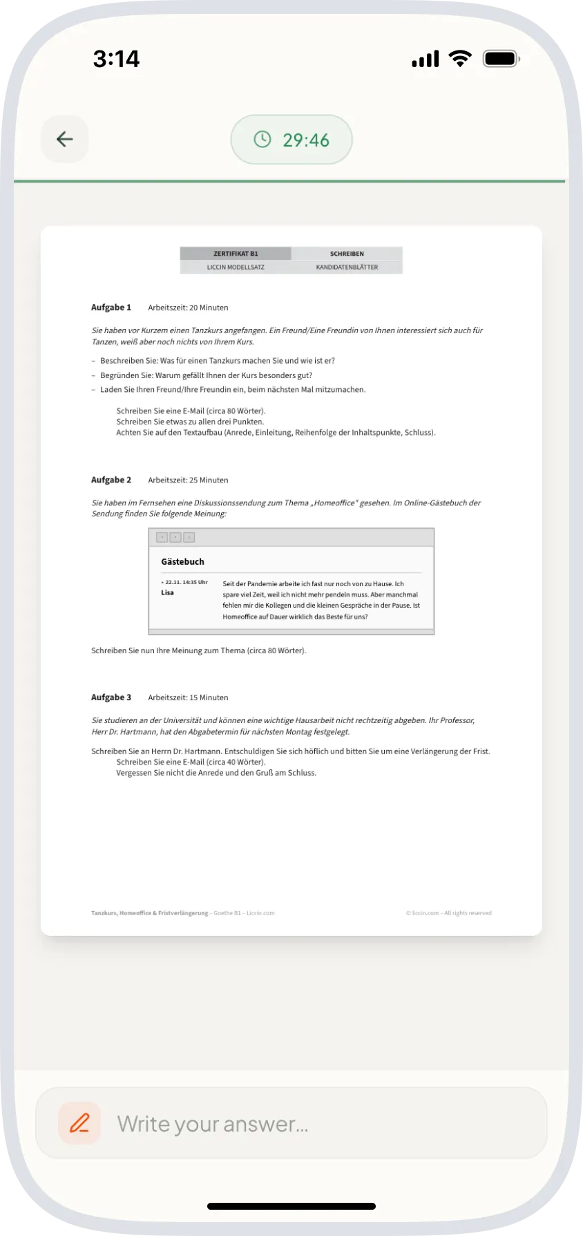 Real exam format