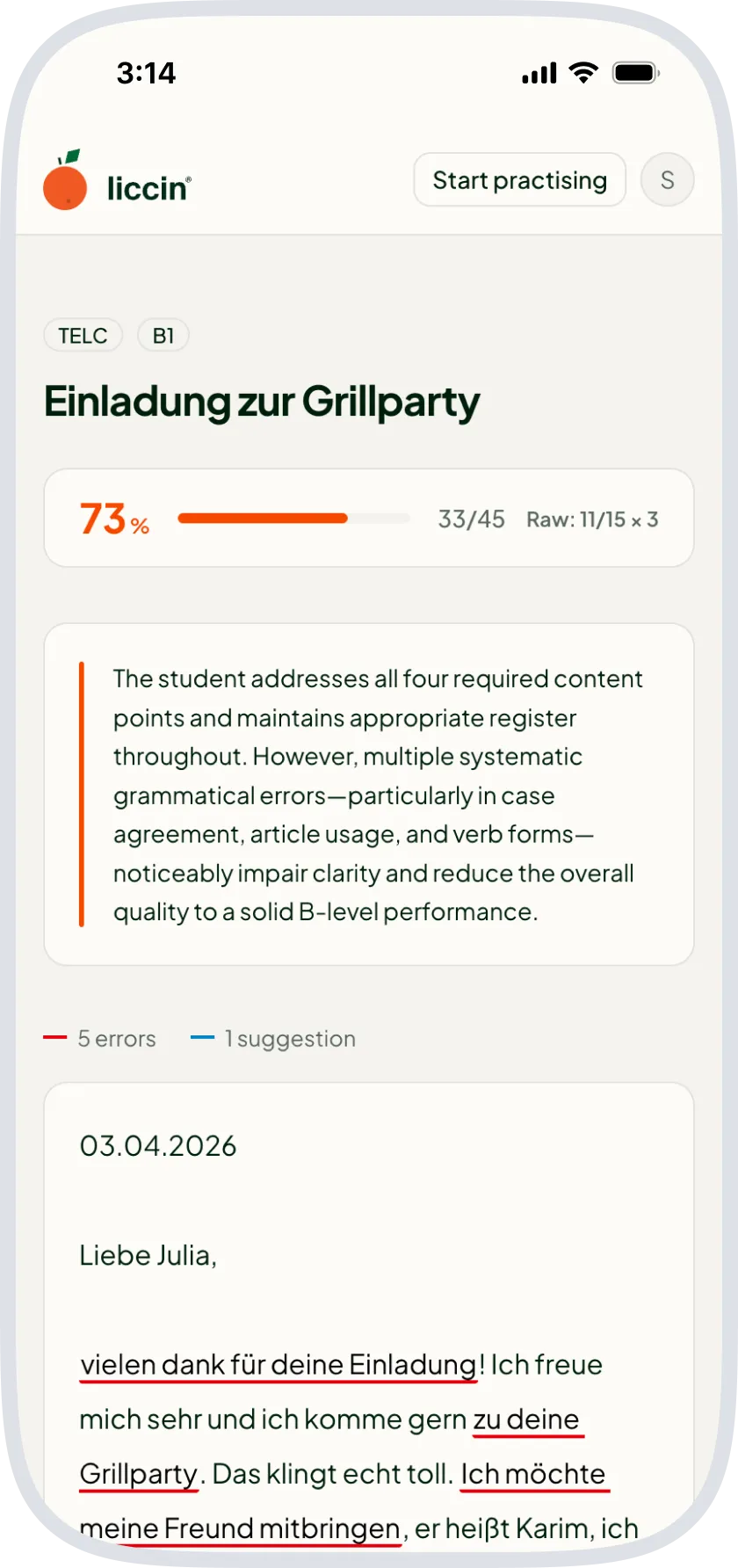 Examiner-style scoring